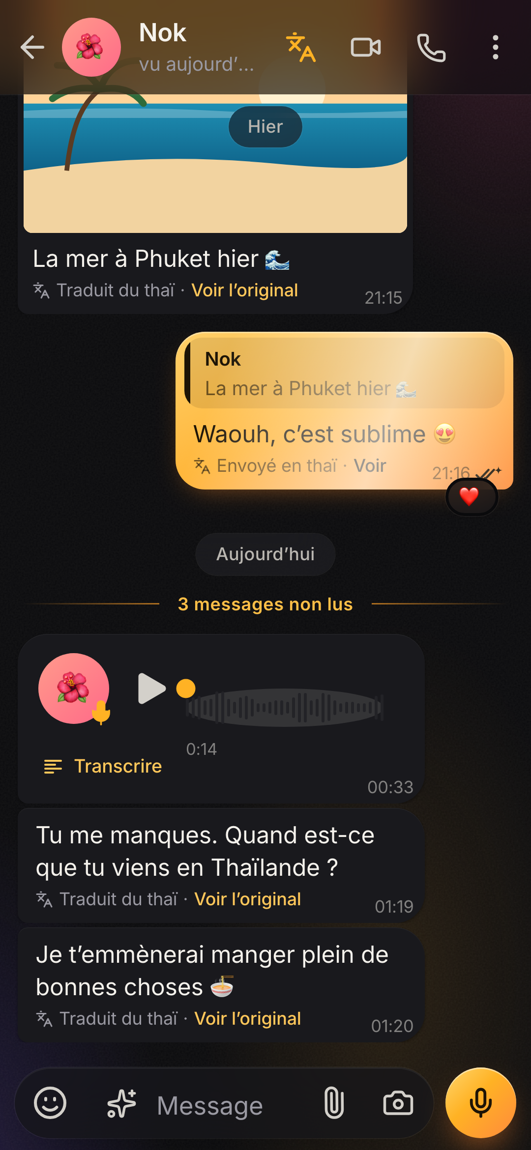 Conversation de démonstration avec traduction du thaï vers le français