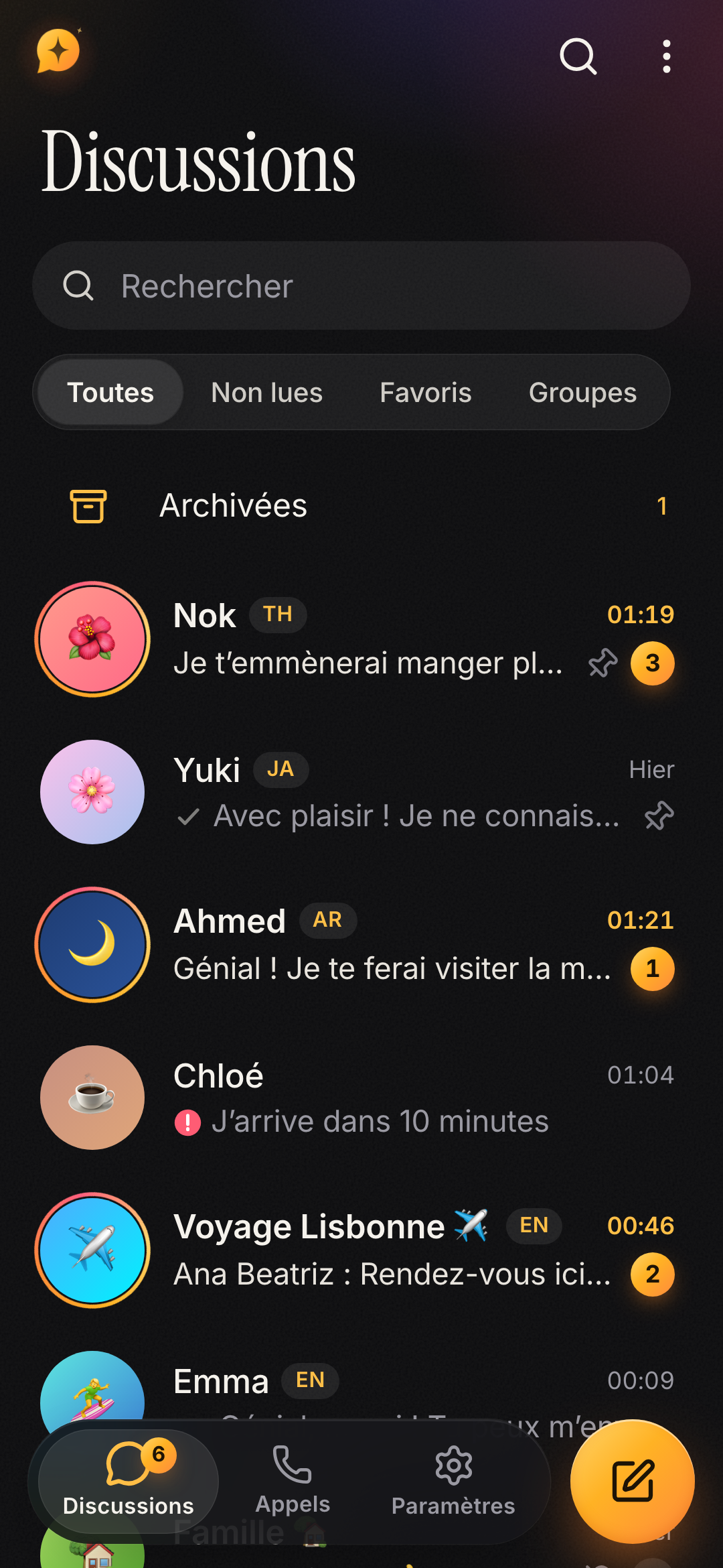 Liste de discussions simulées dans oKiKo
